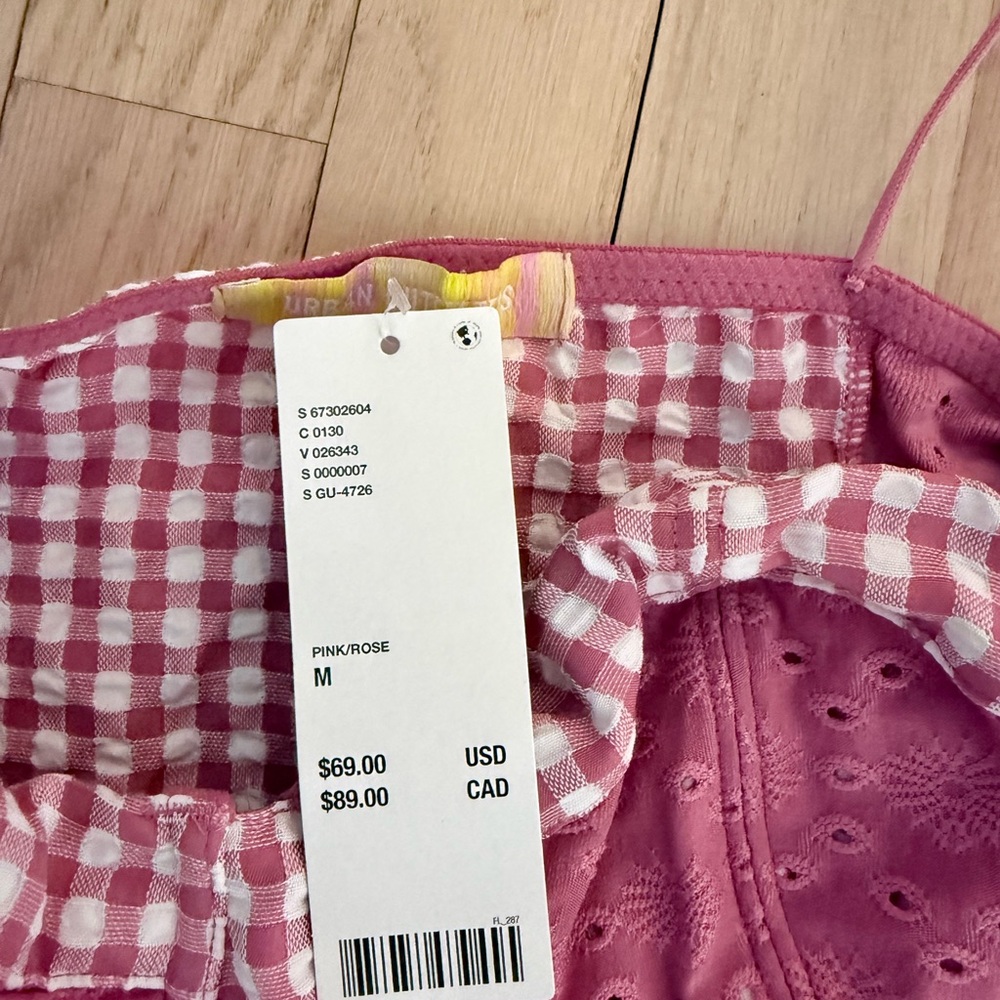 Urban Outfitters Pink Checkered Eyelet Top